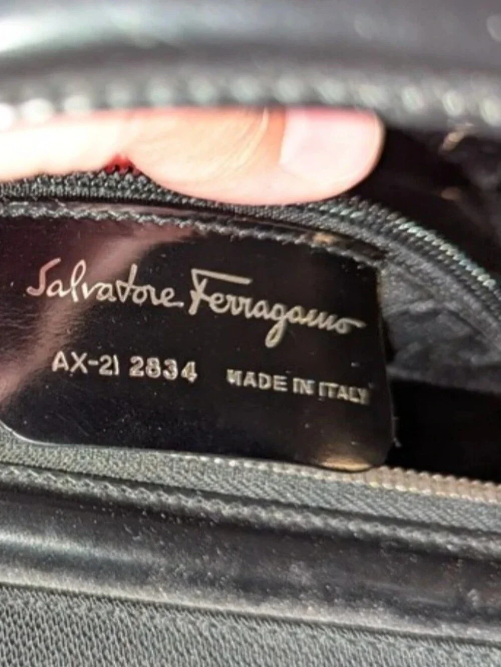 Salvatore Ferragamo Signature Black Leather & Canvas Top Handle Bag W/Strap